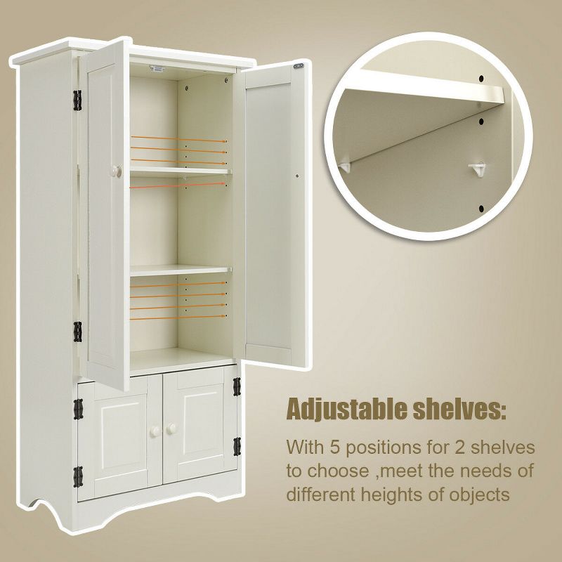 Costway Accent Storage Cabinet Adjustable Shelves Antique 2 Door Floor Cabinet Cream White, 5 of 11