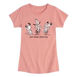Girls' - Peanuts - Snoopy Just Keep Dancing Fitted Short Sleeve Graphic T-Shirt - 1 of 4