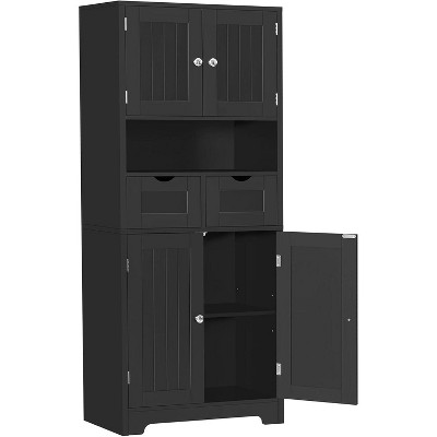 USIKEY Tall Storage Cabinet, Bathroom Cabinet with Adjustable Shelf & 2 Drawers, Linen Cabinet, Floor Cabinet for Living Room, Entryway