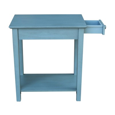 Ocean Blue Traditional Elegant Solid Parawood End Table with Storage