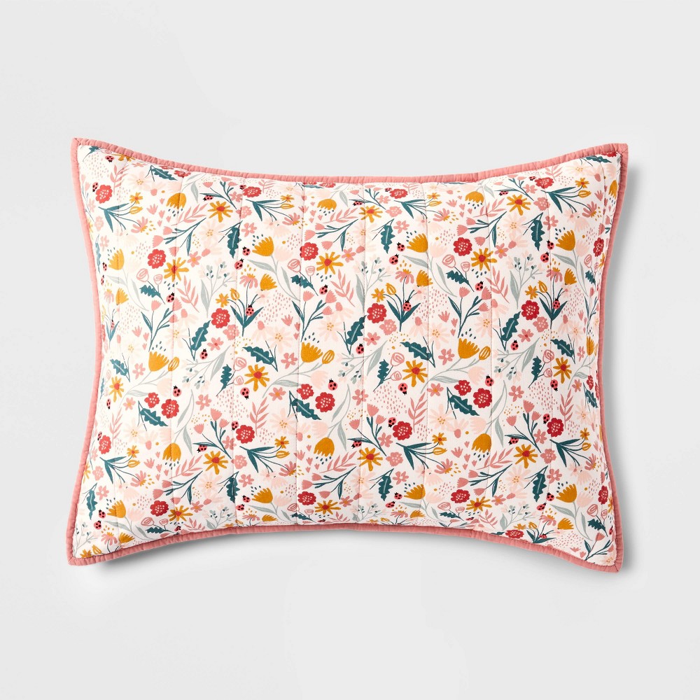 Photos - Pillowcase Floral Cotton Reversible Kids' Sham - Pillowfort™