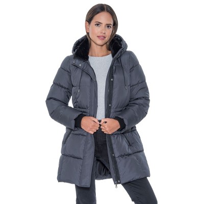 Sebby Women's 3/4 Puffer Coat with Cozy Faux Fur - S.E.B. By Sebby Grey X-Large — фото 4