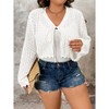 Women's Plus Size Crochet Hollow Out Tie Front Scallop Trim Crop Cardigan Sweater - 4 of 4