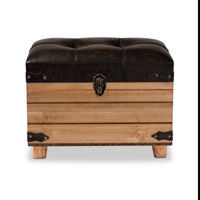 Edmund Rustic Oak Brown Faux Leather Storage Ottoman