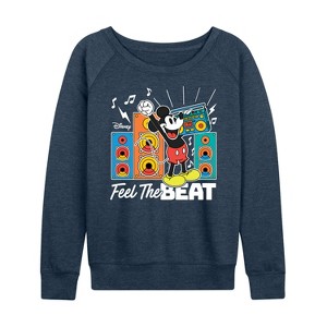 Women's - Disney - Mickey Feel The Beat Lightweight French Terry Wide Neck Long Sleeve Shirt - 1 of 4