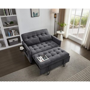3 in 1 Corduroy Sofa Bed Adjustable Backrest USB Port Pull Out Couch Loveseat Convertible Sleeper Couch with Storage Pockets and Pillows - 1 of 4