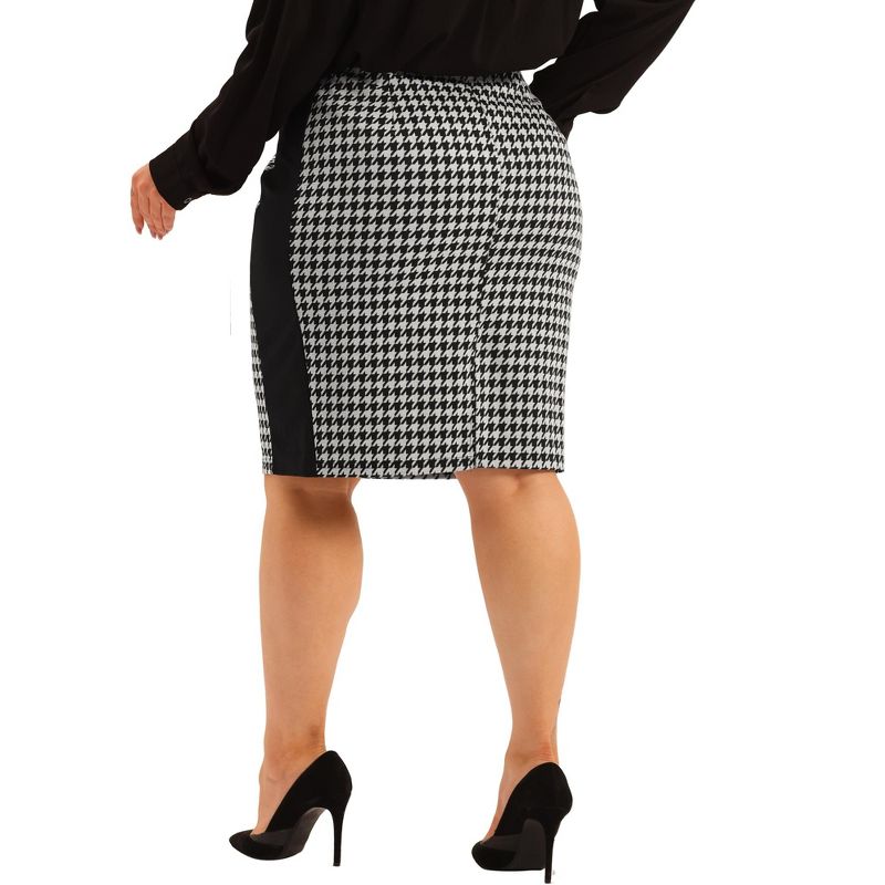 Agnes Orinda Women's Plus Size Work Houndstooth Pattern Slim Knee Pencil Skirt, 4 of 6