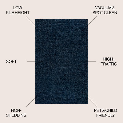 Navy Solid Synthetic Low-Pile Rectangular Area Rug, 8'x10'