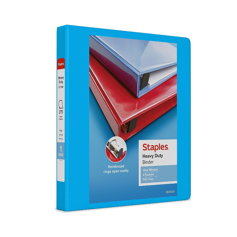 1" Staples Heavy-Duty View Binder with D-Rings Light Blue 976056, 1 of 9