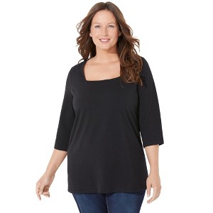 Catherines Women's Plus Size Petite Ultra-Soft Square-Neck Tee - 1 of 4