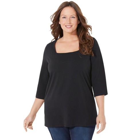 Catherines Women's Plus Size Ultra-soft Square-neck Tee - 4x, Black ...