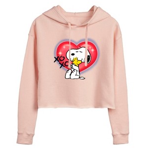 Women's - Peanuts - Snoopy Woodstock Airbrush Heart Cropped Graphic Hoodie - 1 of 4
