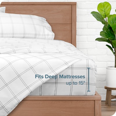 Full Modern Plaid White/Grey Microfiber Deep Pocket Sheet Set