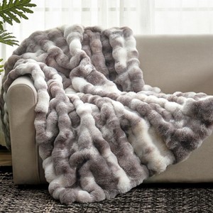 Aoibox Faux Fur Throw Blanket, Ultra Soft Plush Bubble Design for Couch, Sofa, Bedroom & Living Room, Cozy & Warm Tie-dye Taupe - 1 of 4