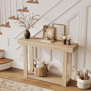 46" Farmhouse Console Table - Narrow Wooden Entryway Table w/ Natural Blonde Finish for Hallway, Foyer & Behind Couch, Easy Assembly - 1 of 4