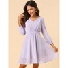 Allegra K Women's Swiss Dots Elastic Waist 3/4 Sleeve A-line Solid Flowy Chiffon Dress - 3 of 4