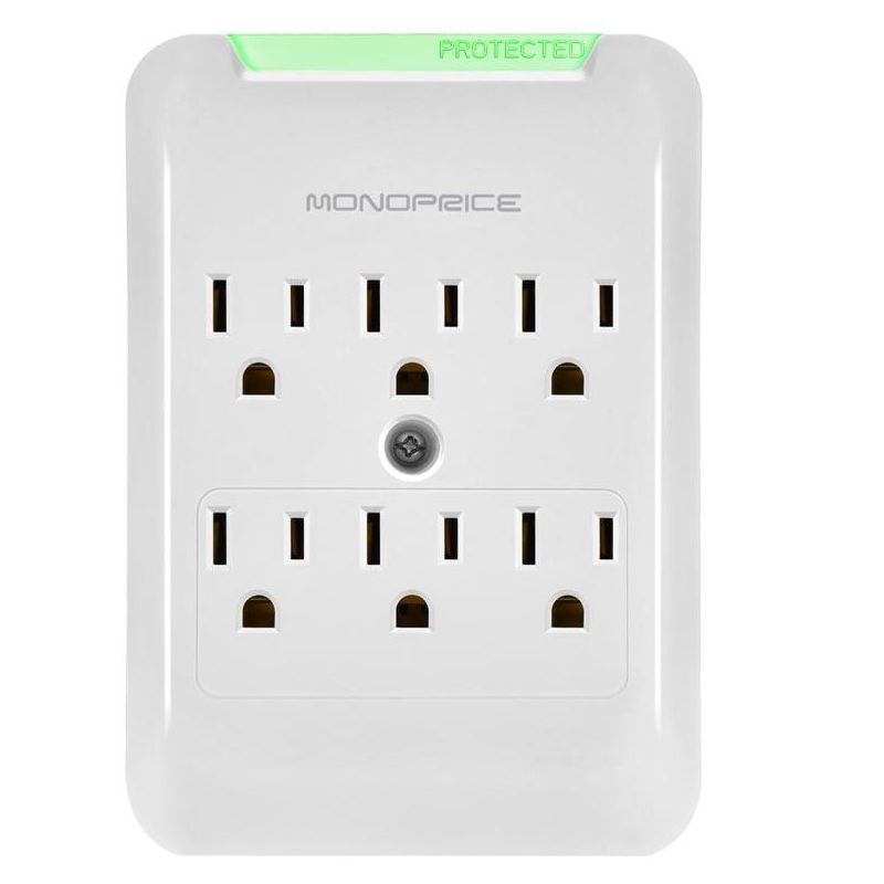 Monoprice Power & Surge - 6 Outlet Surge Protector Slim Wall Tap - White | UL Rated, 540 Joules With Protected Light Indicator, 2 of 7