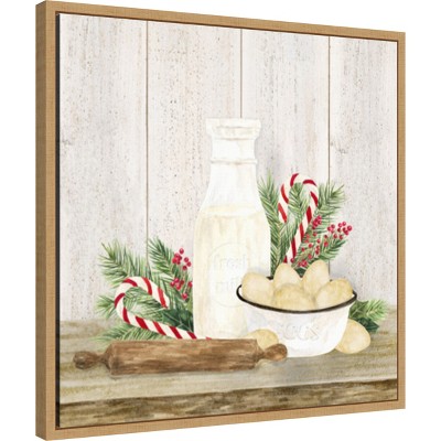 Christmas Kitchen II Earth Tones Canvas Print with Maple Frame