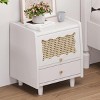 INFURNIC Nightstands Wooden Nightstand with Rattan-Woven Storage Cabinet and Drawer for Bedroom, White, 19.5"*13.5"*21.45" - 2 of 4