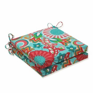 20" x 20" x 3" 2pk Sophia Squared Corners Outdoor Seat Cushions Turquoise/Coral - Pillow Perfect: Weather-Resistant Patio Furniture Pads - 1 of 4