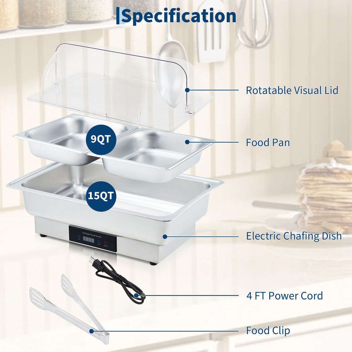 Garvee Electric Chafing Dish 9QT Stainless Steel Food Warmer with Temp Control for Buffet Parties Catering Weddings Double Compartment - thumbnail 3