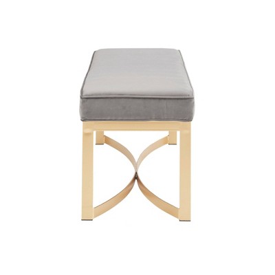 Secor Grey Velvet Upholstered Bedroom Bench with Gold Metal Base