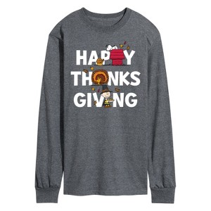Men's - Peanuts - Happy Thanksgiving Icons Long Sleeve Graphic T-Shirt - 1 of 4