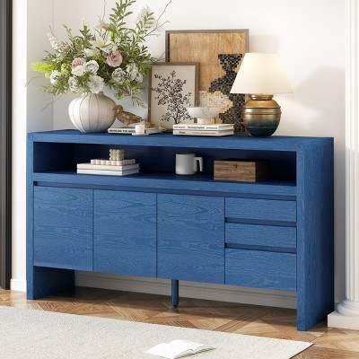 MDF Sideboard Buffet Cabinet,Accent Cabinet with 3 Drawers and Shelves for Entryway Dining Room,Modern Enclosed Storage Cabinet-Coolbibila