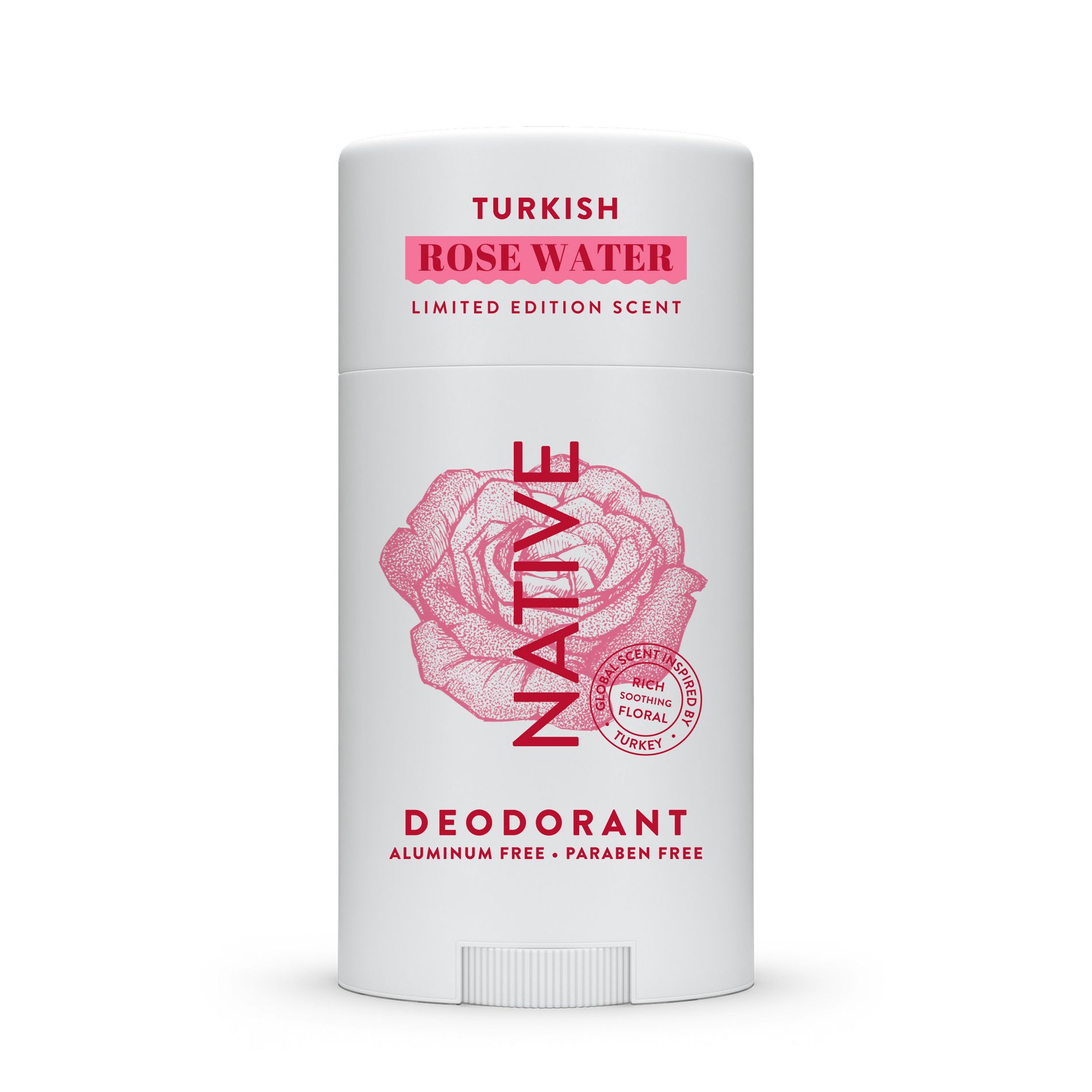 Native Limited Edition Aluminum-Free and Residue-Free Global Flavors Deodorant - Turkish Rose Water - 2.65 fl oz: For Under Arm, Solid
