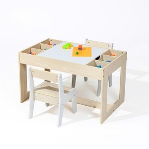 LuxenHome Drawing and Activity Board Children Table with 2 Chairs Set Brown - 1 of 4