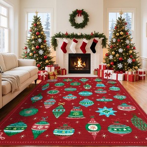 Christmas Area Rug, Foldable Xmas Throw Carpet with Non Slip Backing, Low Pile Stain Resistant Floor Carpet for Living Room, Bedroom - 1 of 4