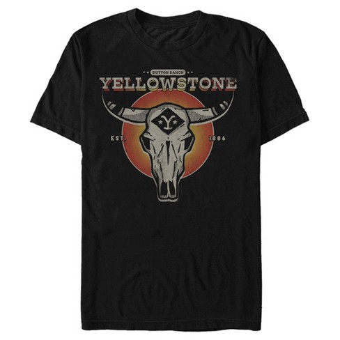 Men's Yellowstone Sunset Dutton Ranch Cow Skull T-shirt - Black - X ...