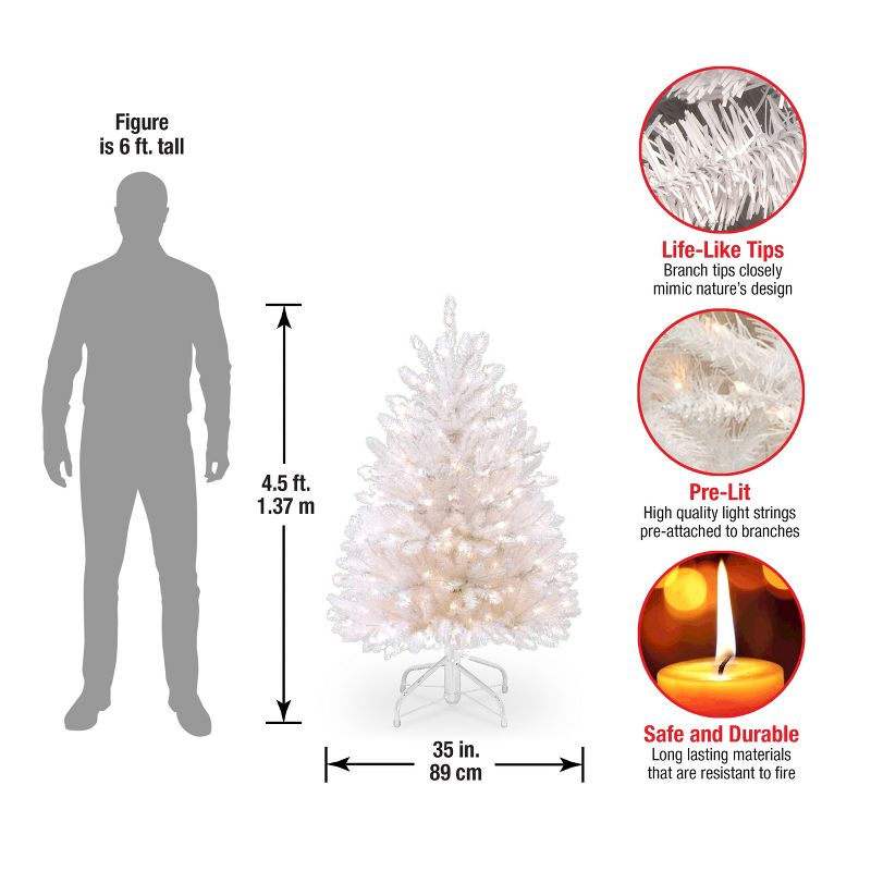 National Tree Company 4.5 ft Pre-Lit Artificial Full Christmas Tree, White, Dunhill Fir, White Lights, Includes Stand, 6 of 8