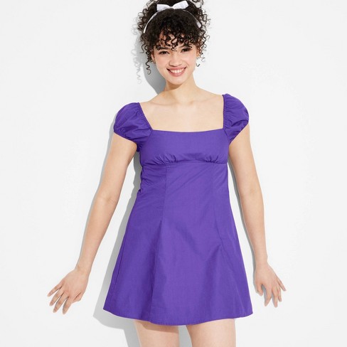Women s Game Day Puff Short Sleeve Mini Dress Wild Fable Purple M Target