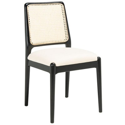 Black and White Upholstered Cane Back Side Chairs, Set of 2