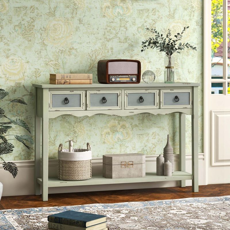 Costway Farmhouse Console Table 48'' Entryway Table with 2 Drawers & Open Storage Shelf, 2 of 11