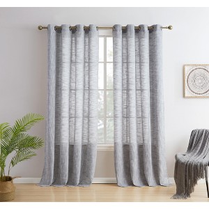 HLC.ME Madison Faux Linen Textured Thicker Sheers Privacy Light Filtering Window Grommet Curtains Drapery Panels, Set of 2 - 1 of 4