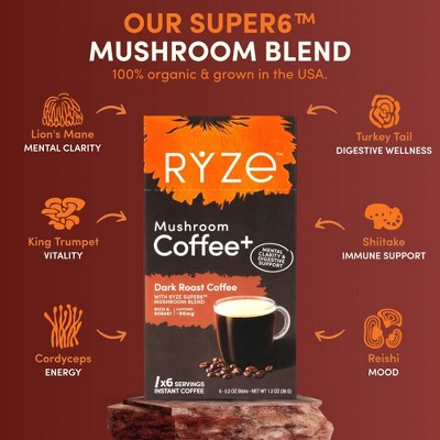 RYZE Dark Roast Mushroom Coffee Sticks - 1.2oz/6ct