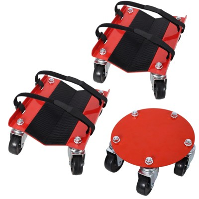 VisioGear 3PCS Snowmobile Dolly, Heavy Duty V-Slide with 2.5"Swivel Casters and Rubber Pad, Red, 8.75"*8.75"*4.37"