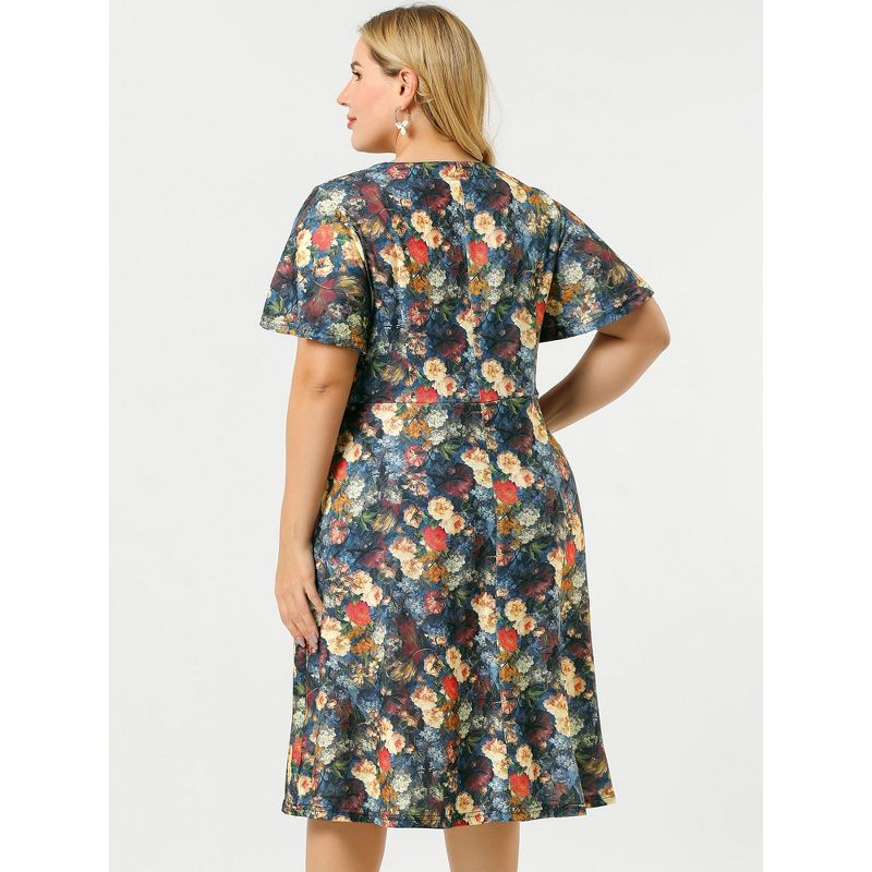 Agnes Orinda Women's Plus Size Regular Fit Elegant Short Sleeve Floral Pattern Dress, 6 of 8