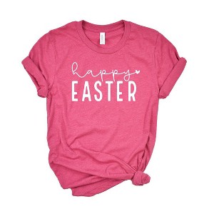 Simply Sage Market Women's Happy Easter With Heart Short Sleeve Graphic Tee - 1 of 3