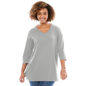 Woman Within Perfect Three-Quarter Sleeve V-Neck Tunic - 1 of 4
