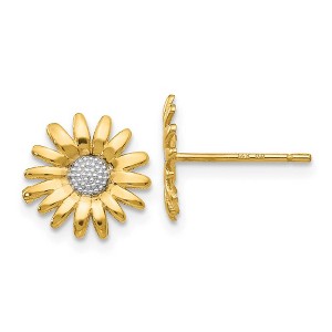 Black Bow Jewelry 10mm Two Tone Sunflower Post Earrings in 14k Yellow Gold - 1 of 4
