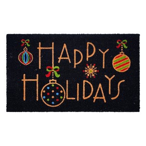 HomeRoots 17" X 29" Black And Brown Christmas Happy Holidays Outdoor Coir Door Mat - 1 of 4
