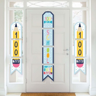 Big Dot of Happiness Happy 100th Day of School - Hanging Vertical Paper Door Banners - 100 Days Party Wall Decoration Kit - Indoor Door Decor