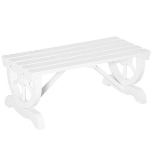 Resenkos Garden Bench, Patio Bench,2-Person Wooden Garden Bench, Outdoor Wagon Wheel Porch Bench, White - 1 of 4