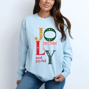 Simply Sage Market Women's Jolly and Joyful Long Sleeve Garment Dyed Tee - 1 of 4