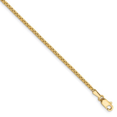 Black Bow Jewelry 1.5mm, 14k Yellow Gold, Solid Box Chain Anklet or Bracelet