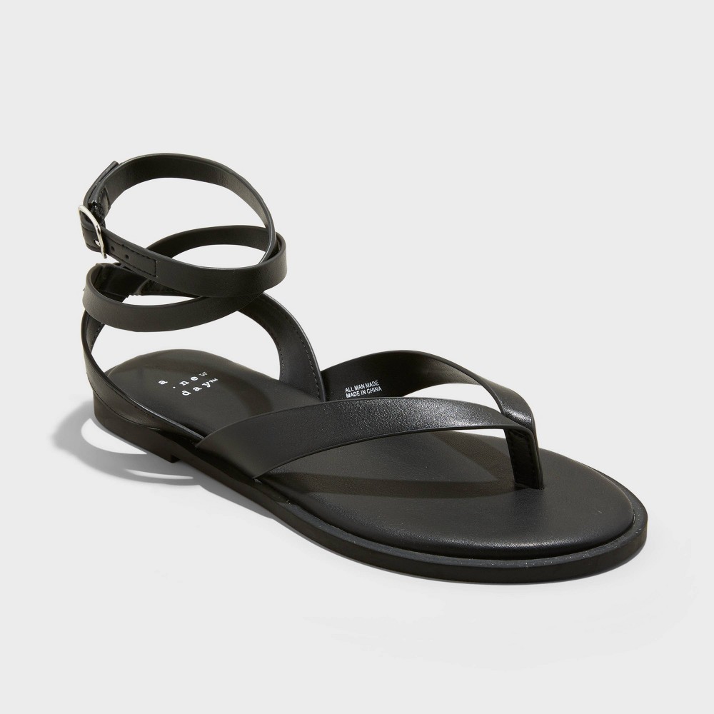 Women's Tarin Ankle Wrap Thong Sandals - A New Day™ Black 9