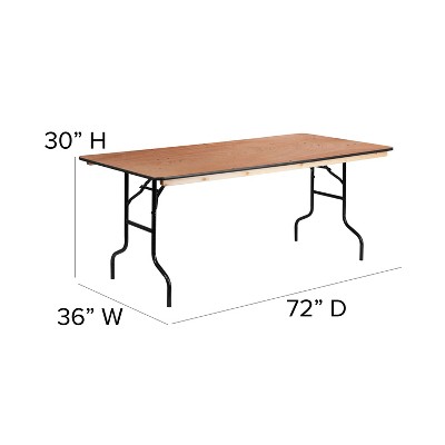 6-Foot Black Metal and Brown Wood Folding Banquet Table